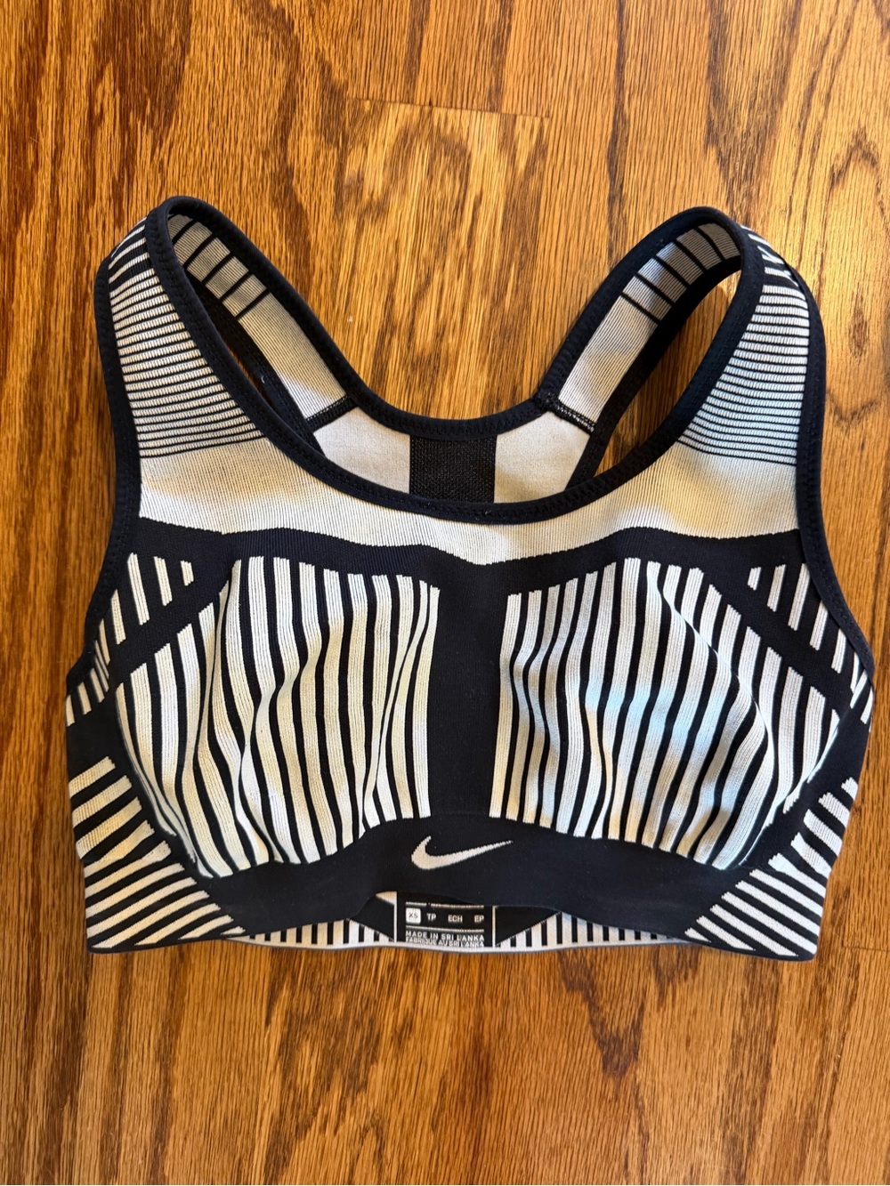 Nike Black & White Striped Racerback Sports Bra